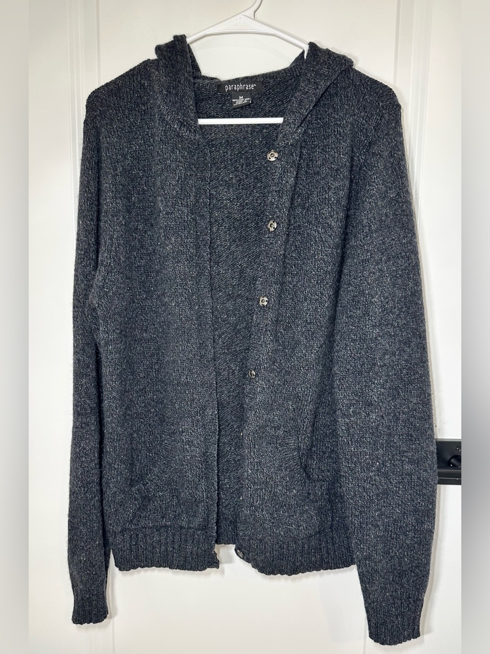 Paraphrase Women’s Dark Charcoal Hooded Button Cardigan Sweater